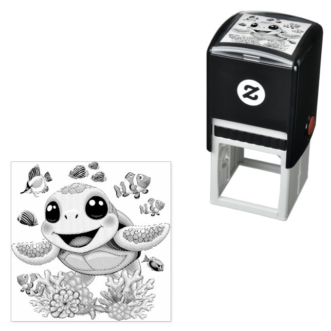Sea Turtle Baby Happy and Cute Character Self-inking Stamp (In Situ)
