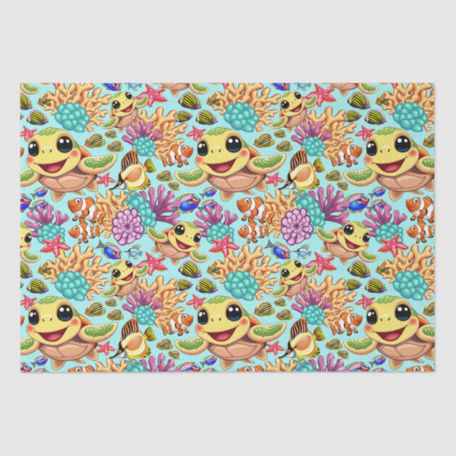 Sea Turtle Baby Happy and Cute Character Tissue Paper (Front)
