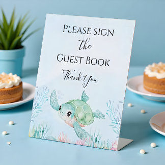 Sea Turtle Baby Shower (Blue) Table Sign