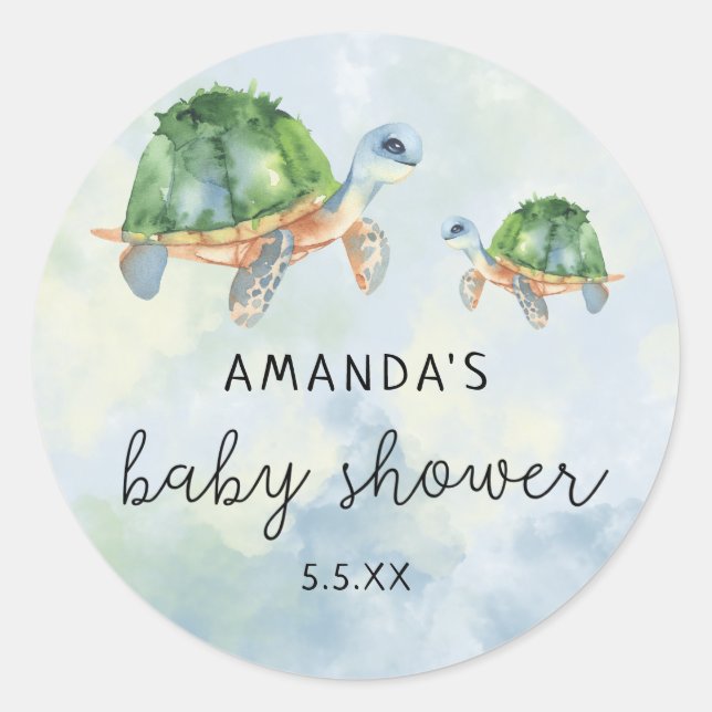 Sea Turtle - baby shower  Classic Round Sticker (Front)