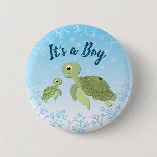 Sea Turtle Baby Shower Co-Ed Gender Neutral 2 Inch Round Button