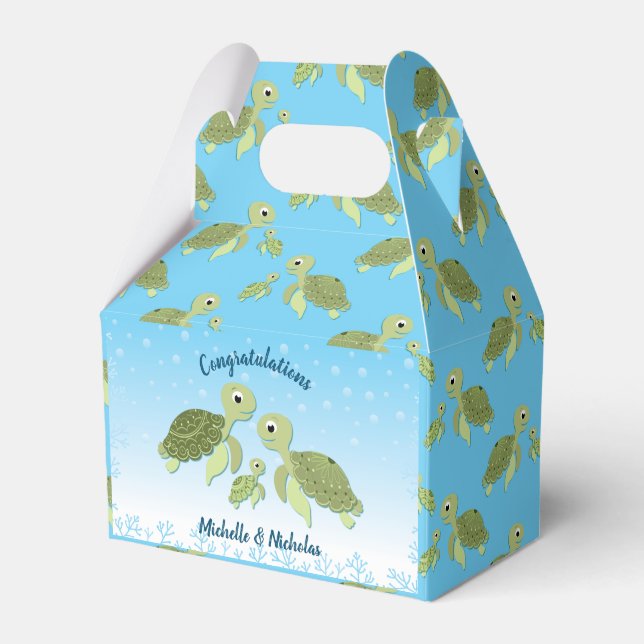 Sea Turtle Baby Shower Co-Ed Gender Neutral Favor Box (Front Side)