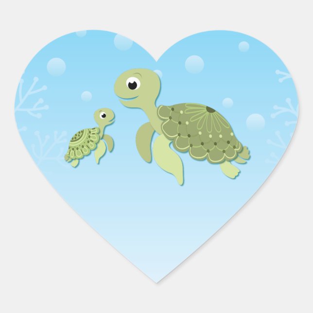 Sea Turtle Baby Shower Co-Ed Gender Neutral Heart Sticker (Front)