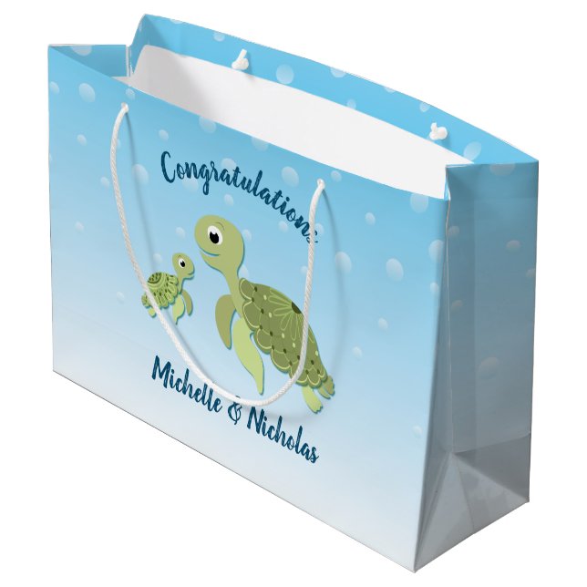 Sea Turtle Baby Shower Co-Ed Gender Neutral Large Gift Bag (Back Angled)