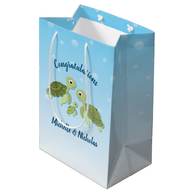 Sea Turtle Baby Shower Co-Ed Gender Neutral Medium Gift Bag (Back Angled)