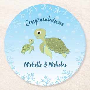 Sea Turtle Baby Shower Co-Ed Gender Neutral Round Paper Coaster