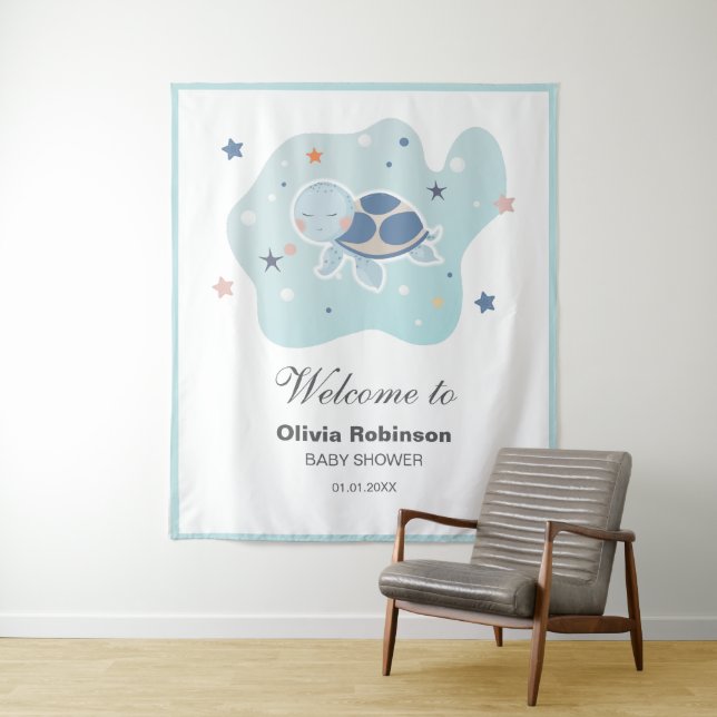 Sea Turtle Baby Shower | Cute Ocean Back drop Tapestry (In Situ)