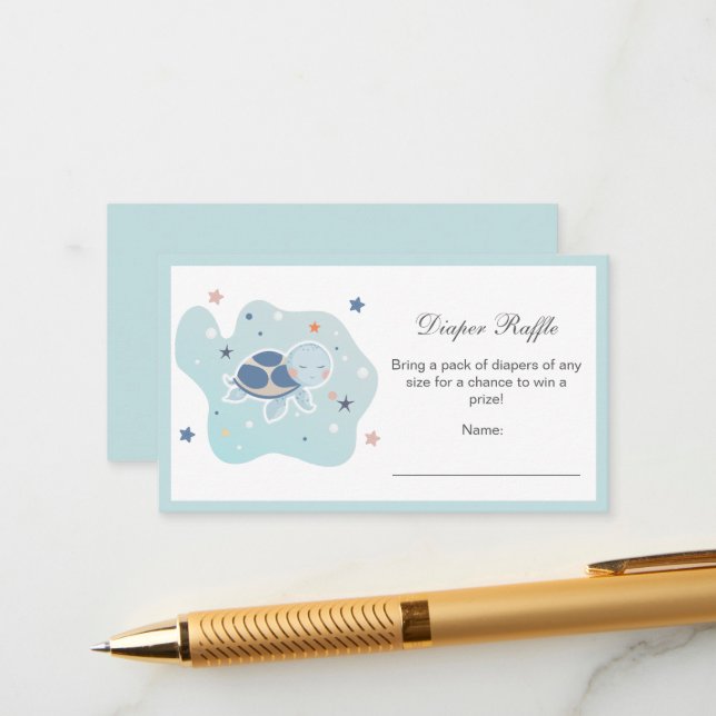 Sea Turtle Baby Shower | Cute Ocean Diaper Raffle Enclosure Card (Front/Back In Situ)
