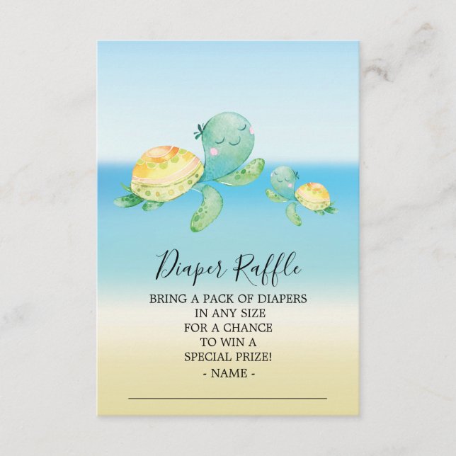 Sea Turtle Baby Shower Diaper Raffle Ticket Enclosure Card (Front)