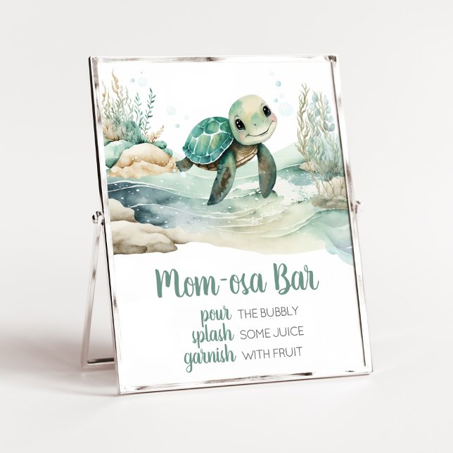 Sea Turtle Baby Shower Mom Osa Bar Poster (A Little Hatching Is On the Way Baby Shower Mom Osa Bar Sign)
