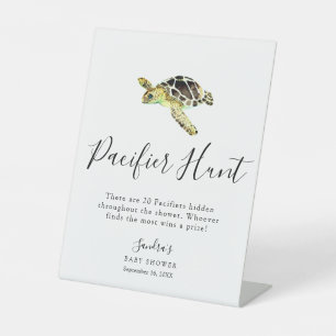 Sea Turtle Baby Shower Pacifier Hunt Game Minimal Pedestal Sign
