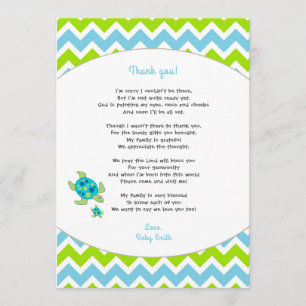 Sea Turtle baby shower thank you note + poem Card