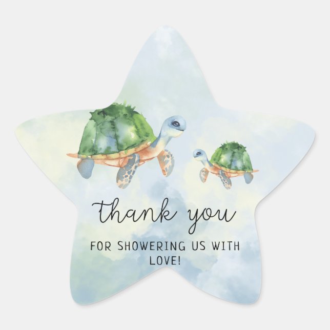 Sea turtle - baby shower thank you  star sticker (Front)