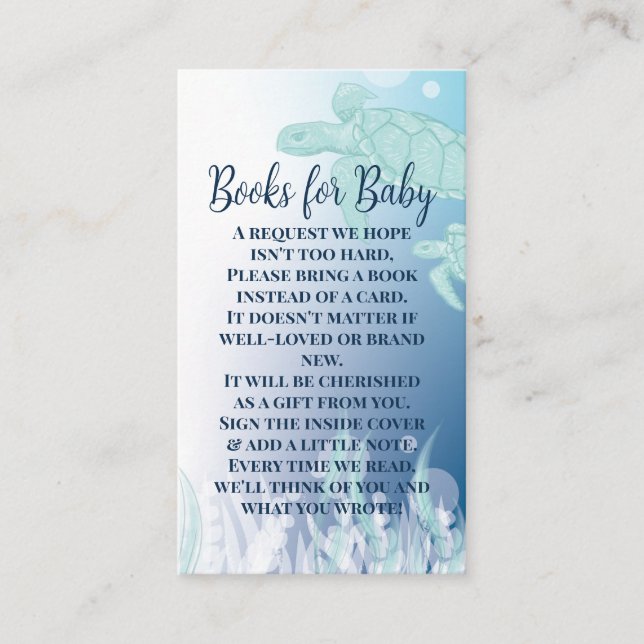 Sea Turtle Baby Shower Under the Sea Books Enclosure Card (Front)
