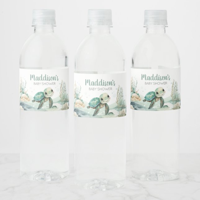 Sea Turtle Baby Shower  Water Bottle Label (Bottles)