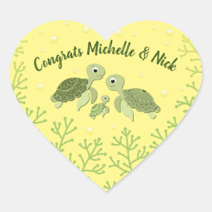 Sea Turtle Baby Shower Yellow Heart Sticker v2