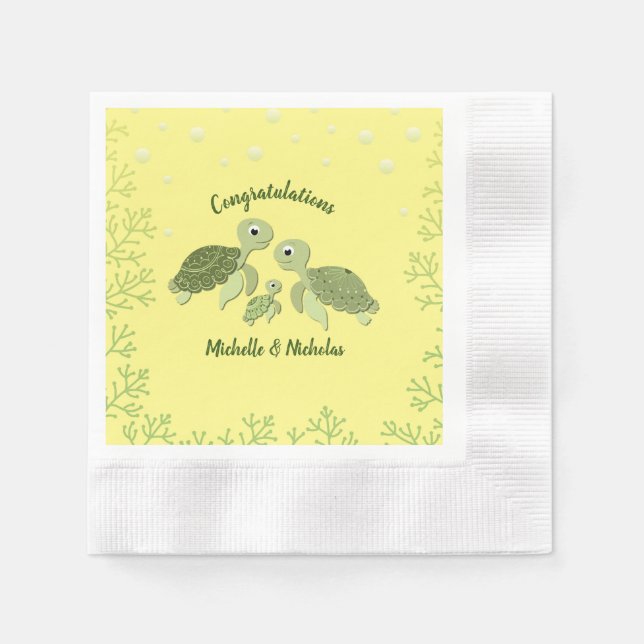 Sea Turtle Baby Shower Yellow Napkin (Front)