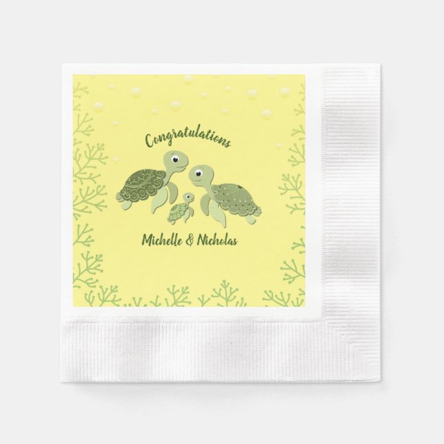 Sea Turtle Baby Shower Yellow Napkins v2 (Front)