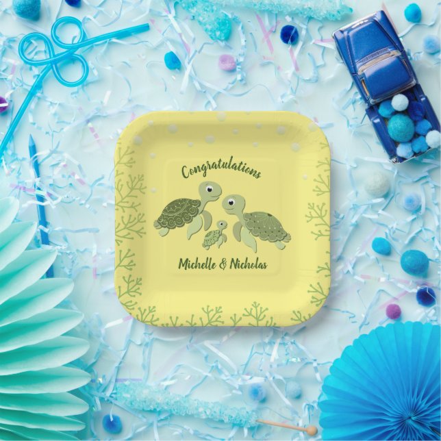 Sea Turtle Baby Shower Yellow Paper Plates 7" (Party)