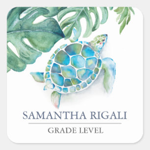 Sea Turtle Back To School Square Sticker