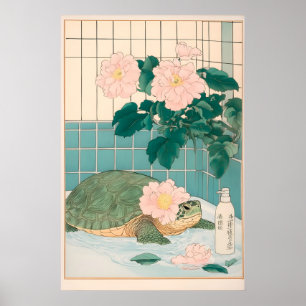 Sea Turtle Bathroom Print Japanese Ukiyo-e Style