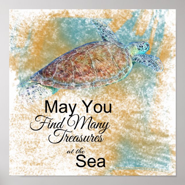 Sea Turtle Beach Art Quote Poster (Front)