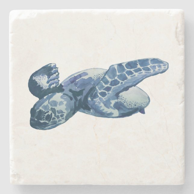 Sea Turtle Beach Marble Stone Coaster (Front)
