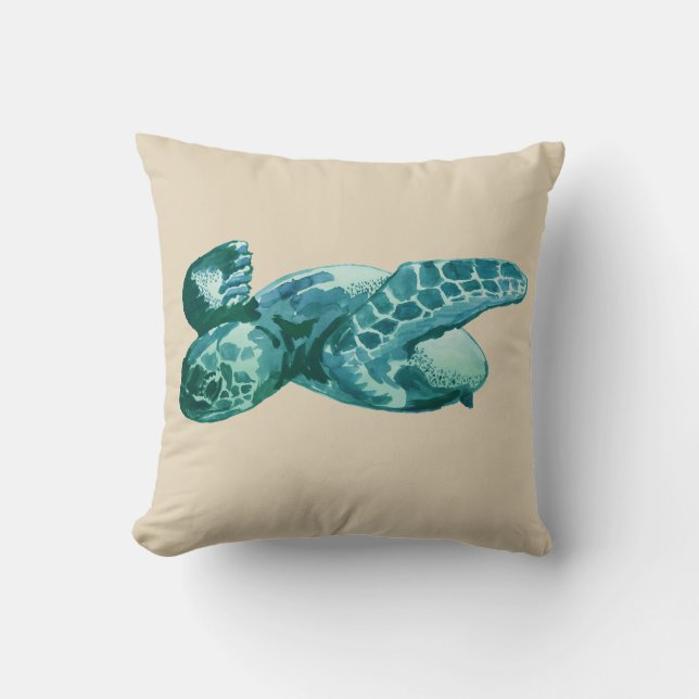 Sea Turtle Beach Painting Pillow (Front)