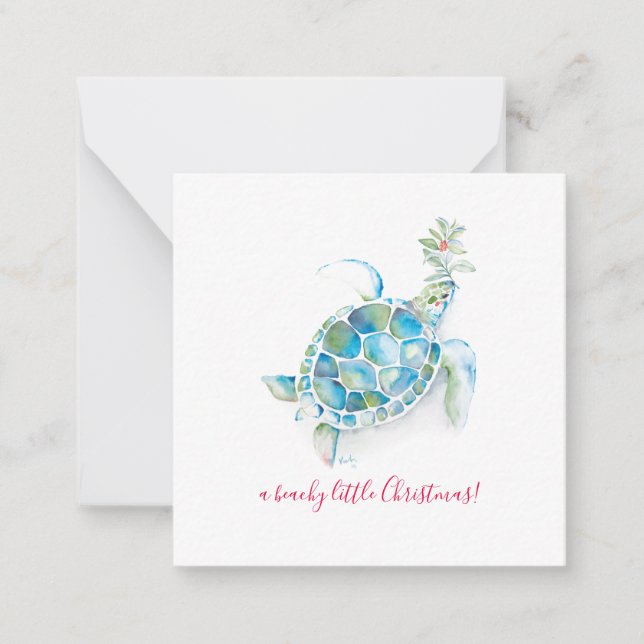 Sea Turtle Beachy Mini Christmas Card (Front)