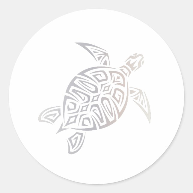 Sea Turtle Beige White Animal Tribal Classic Round Sticker (Front)