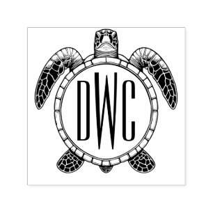 Sea Turtle Belly View 3 Initials Monogram #2 Self-inking Stamp