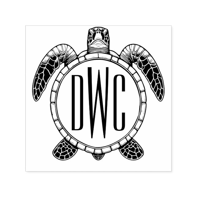 Sea Turtle Belly View 3 Initials Monogram #2 Self-inking Stamp (Design)