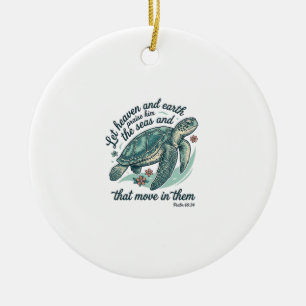 Sea Turtle Bible Verse Vintage Engraving Design_1 Ceramic Ornament