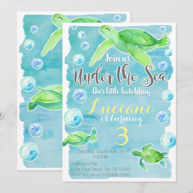 Sea Turtle Birthday Invitation (Front/Back)