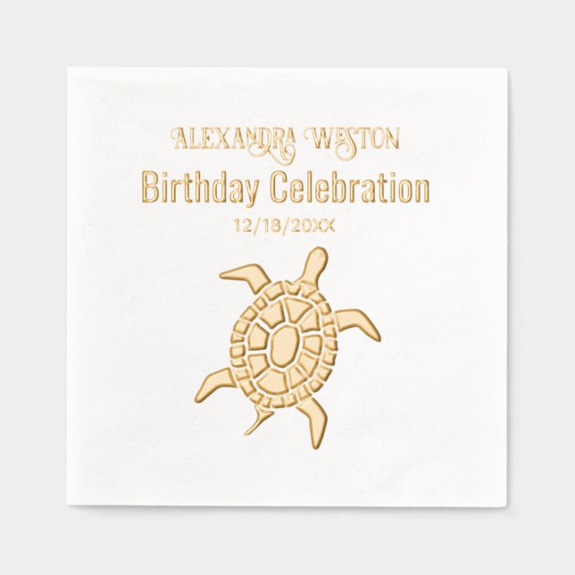 Sea Turtle Birthday Party Celebration #2 Name Date Foil Napkins (Front)
