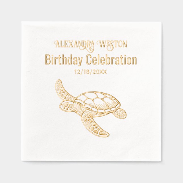 Sea Turtle Birthday Party Celebration #7 Name Date Foil Napkins (Front)
