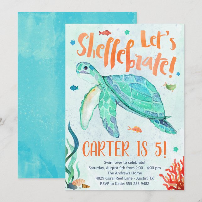 Sea Turtle Birthday Party Invitation (Front/Back)