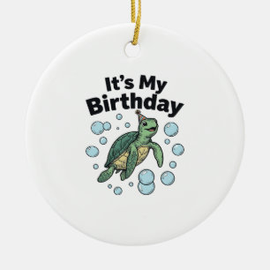 Sea Turtle Birthday Shirt Design_1 Ceramic Ornament