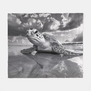 Sea Turtle Black and White Art Fleece Blanket