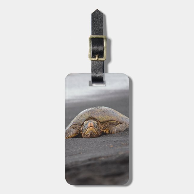 Sea Turtle - Black Sand Beach - Luggage Tag (Front Vertical)