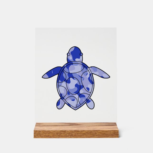 Sea Turtle blue camo Acrylic Sign (Front)