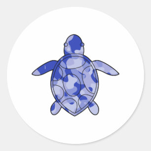 Sea Turtle blue camo Classic Round Sticker