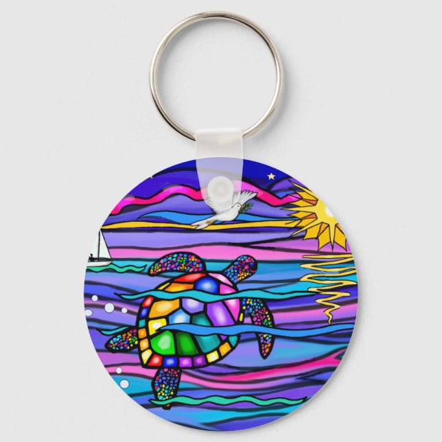 Sea Turtle (blue / pink) Keychain (Front)