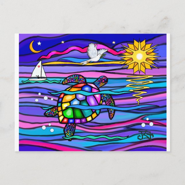 Sea Turtle (blue / pink) Postcard (Front)
