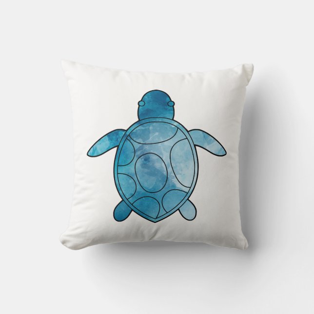 Sea Turtle blue watercolor Throw Pillow (Front)