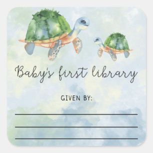 Sea Turtle - bookplate, books for baby Square Sticker