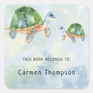 Sea Turtle - bookplate, books for baby Square Sticker