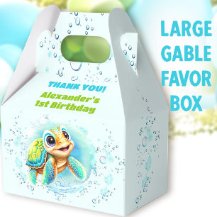 Sea Turtle Boy Pool Party Birthday Large Gable Favor Box
