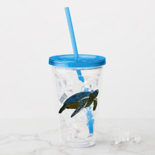 Sea turtle cartoon illustration acrylic tumbler