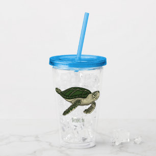 Sea turtle cartoon illustration acrylic tumbler